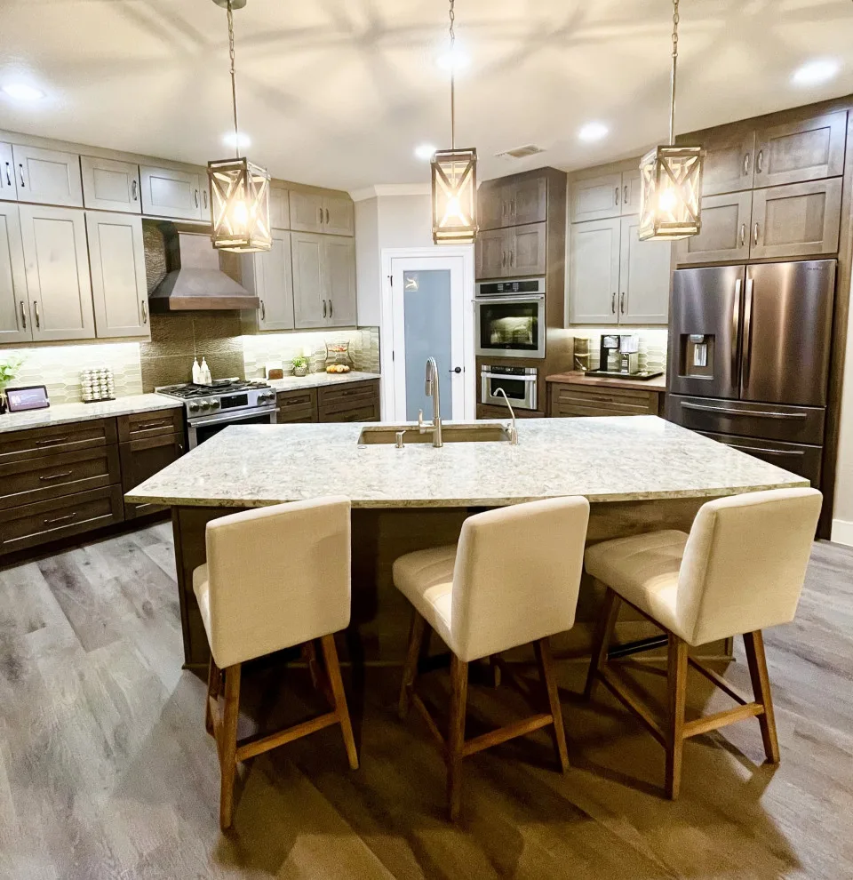 Rustic Modern Kitchen Renovation - Warm Taupe Cabinets and Textured Backsplash by Calming Spaces Interiors, Design & Remodeling - Photo 10