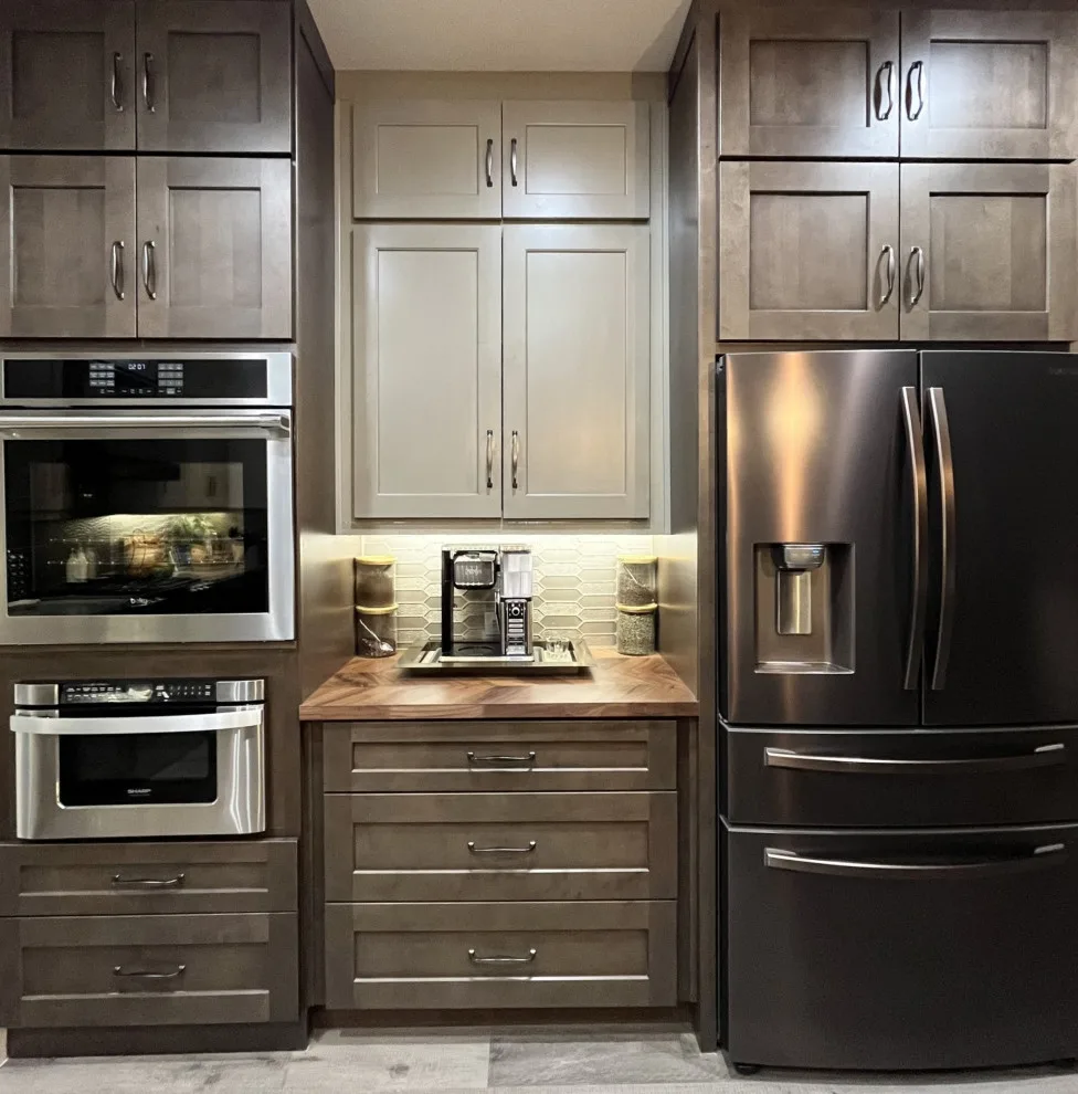 Rustic Modern Kitchen Renovation - Warm Taupe Cabinets and Textured Backsplash by Calming Spaces Interiors, Design & Remodeling - Photo 8