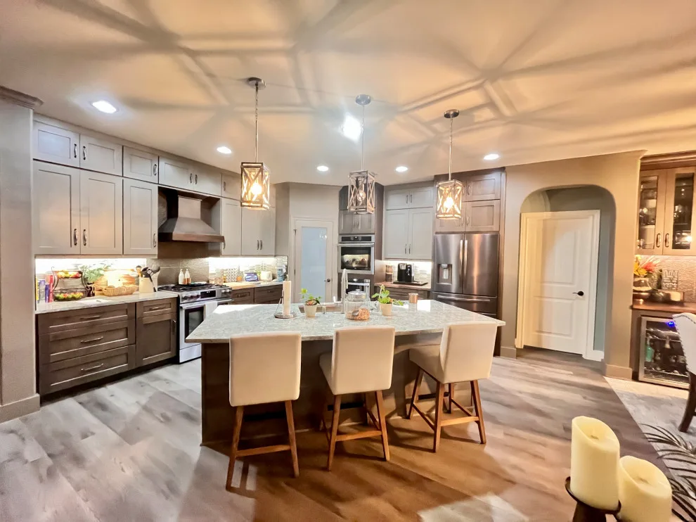Rustic Modern Kitchen Renovation - Warm Taupe Cabinets and Textured Backsplash by Calming Spaces Interiors, Design & Remodeling - Photo 6