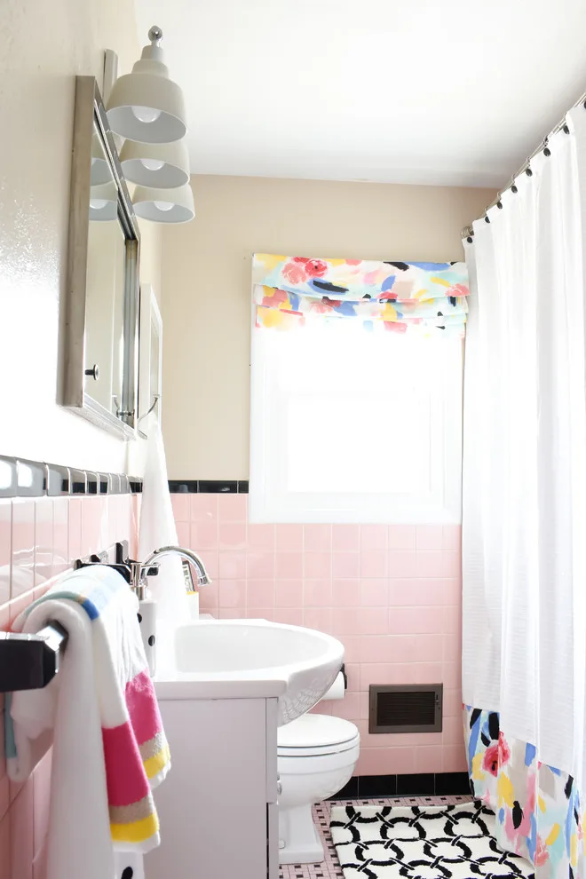 Retro Rose Tile Restroom by T. Moore Home ReDesign - Photo 6