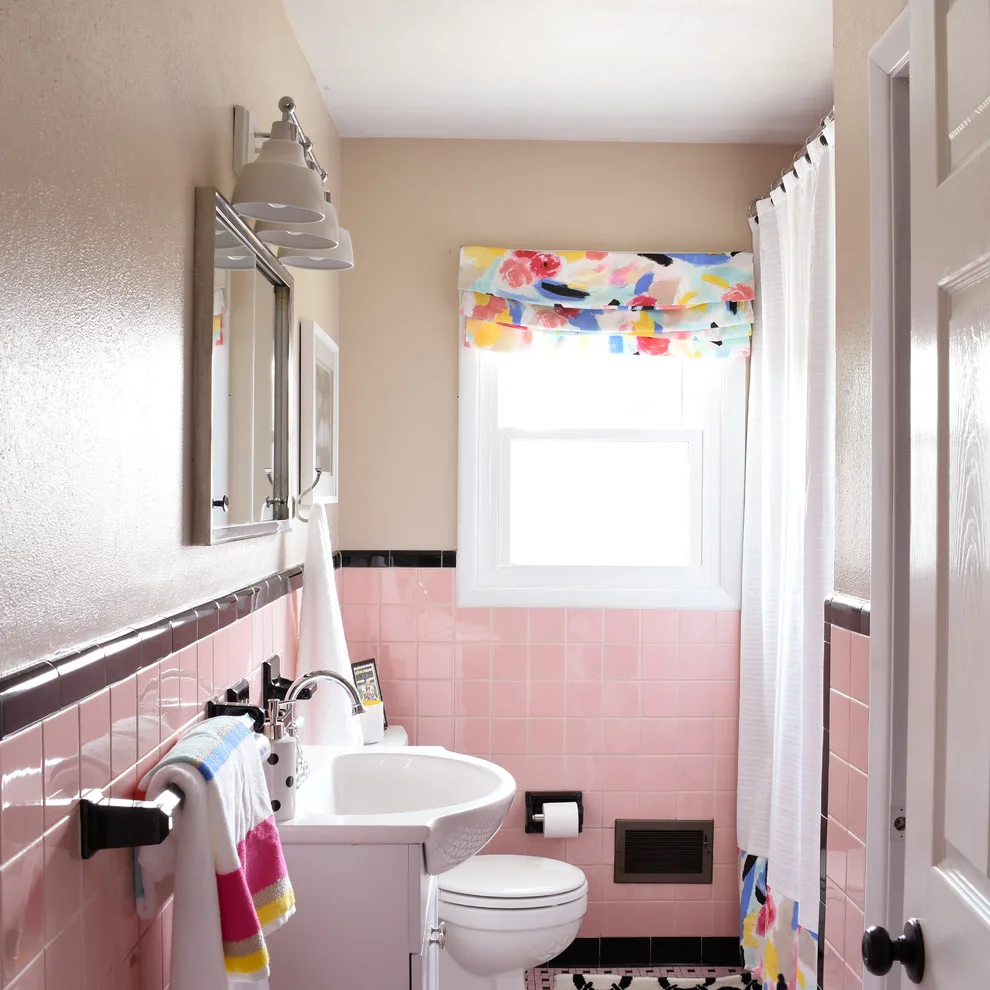 Retro Rose Tile Restroom by T. Moore Home ReDesign - Photo 8