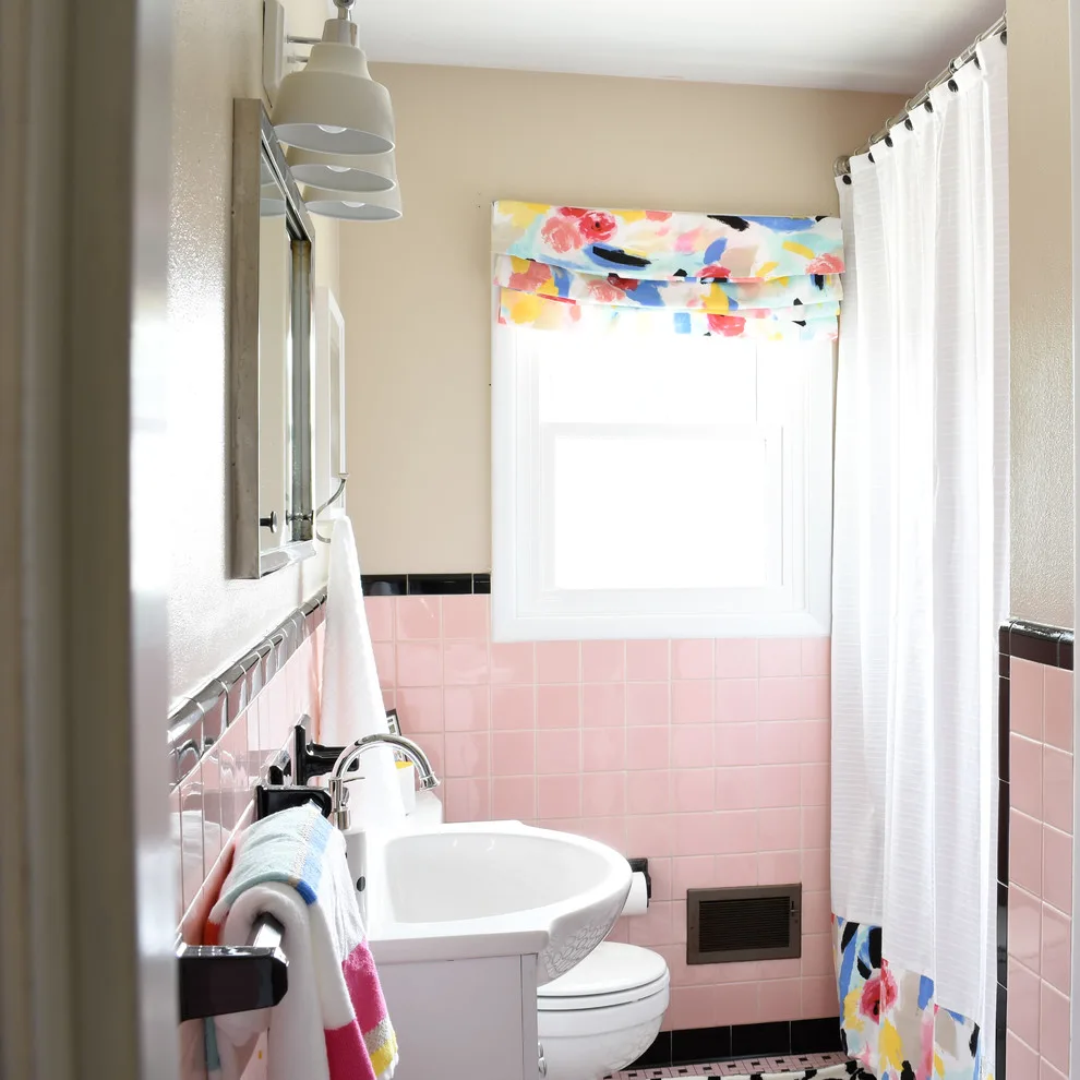 Retro Rose Tile Restroom by T. Moore Home ReDesign - Photo 5