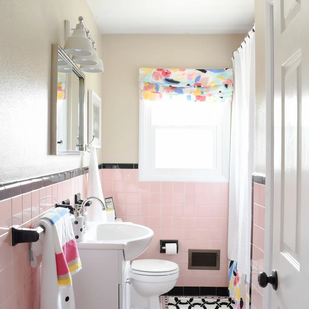 Retro Rose Tile Restroom by T. Moore Home ReDesign - Photo 10