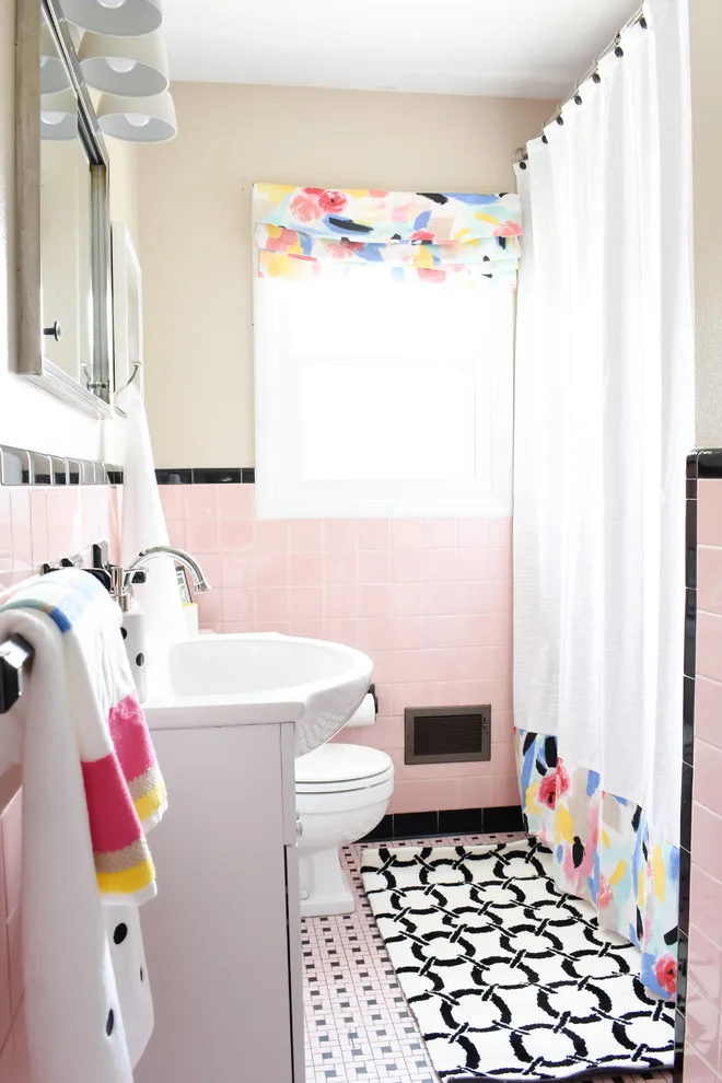 Retro Rose Tile Restroom by T. Moore Home ReDesign - Photo 12