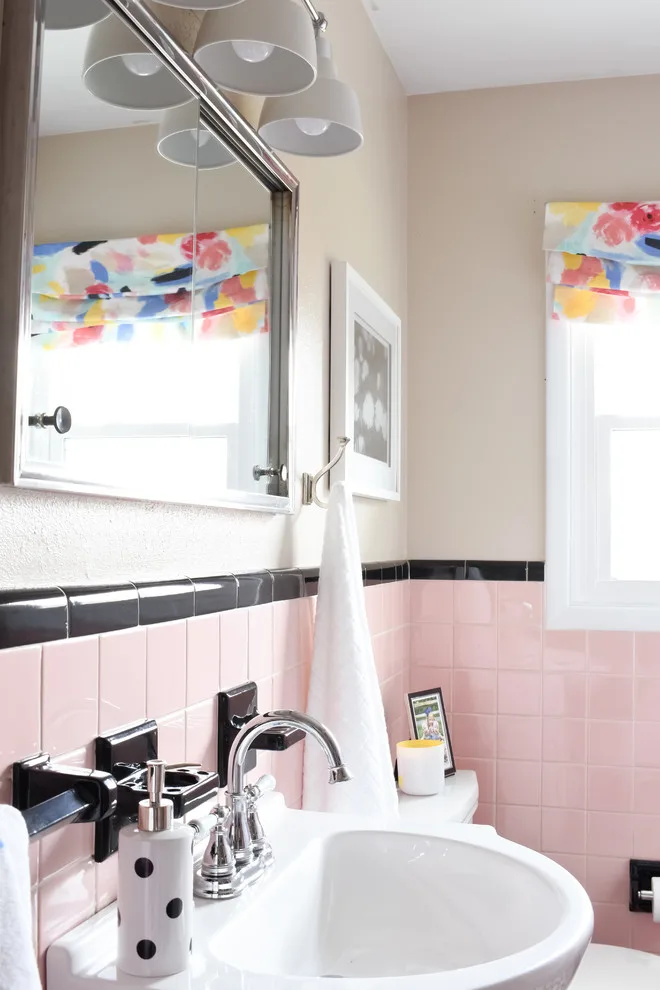 Retro Rose Tile Restroom by T. Moore Home ReDesign - Photo 3