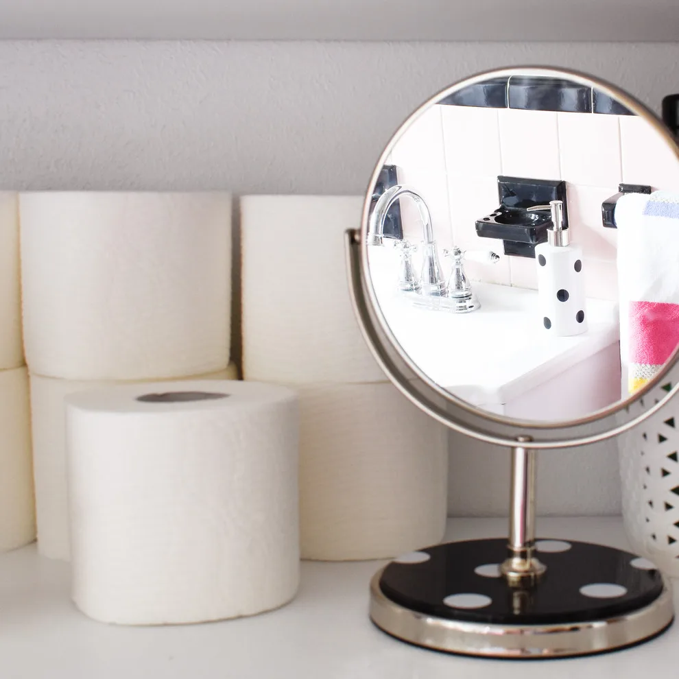 Retro Rose Tile Restroom by T. Moore Home ReDesign - Photo 4