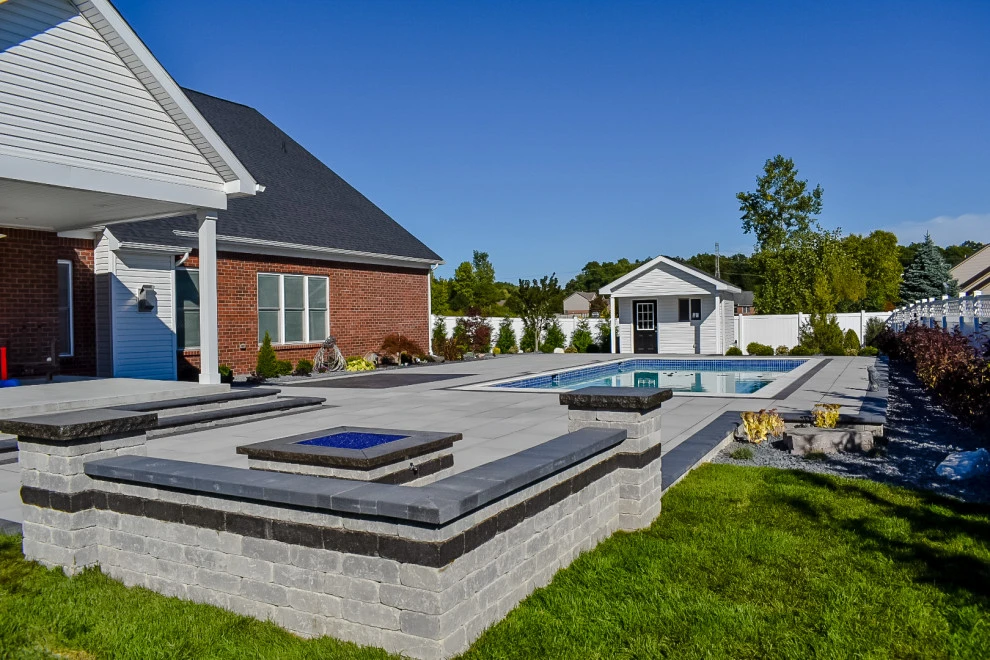 Paver Pool Patio + Fire Pit with Seating Wall by GLC Lawn & Landscaping LLC - Photo 13