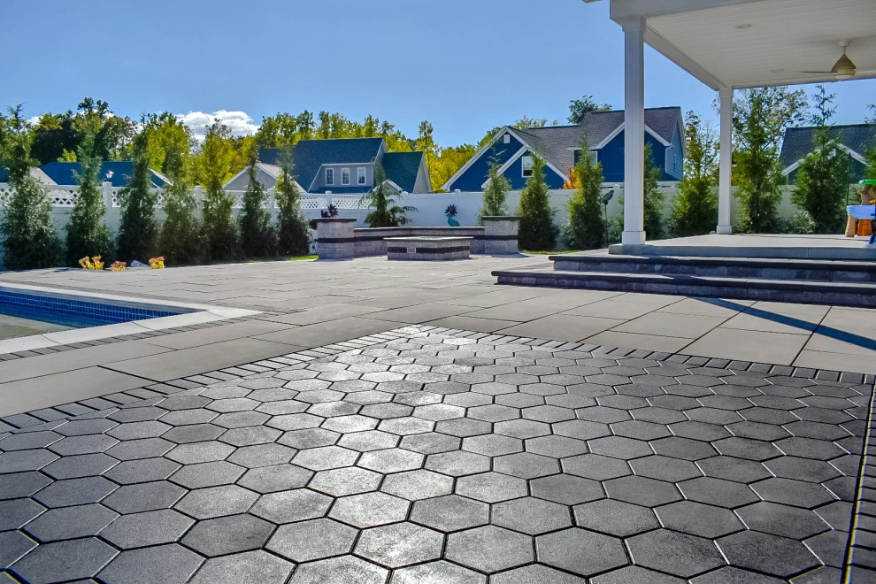 Paver Pool Patio + Fire Pit with Seating Wall by GLC Lawn & Landscaping LLC - Photo 8