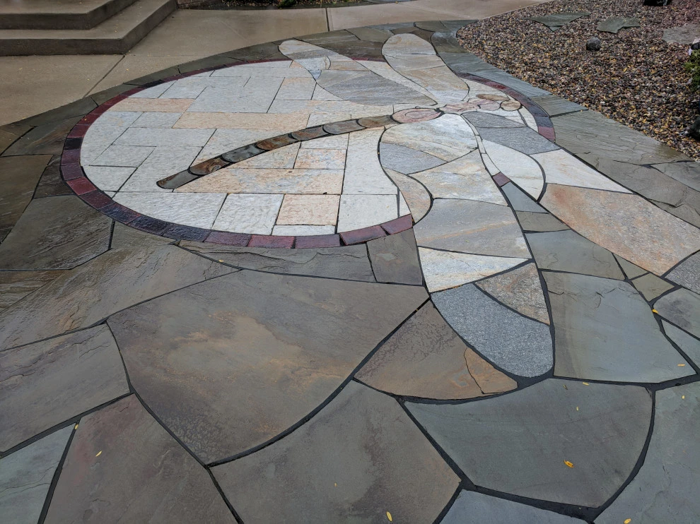 Existing Patio Transformation, Large Mosaic Dragonfly by Eco Harmony Landscape & Design, LLC. - Photo 2