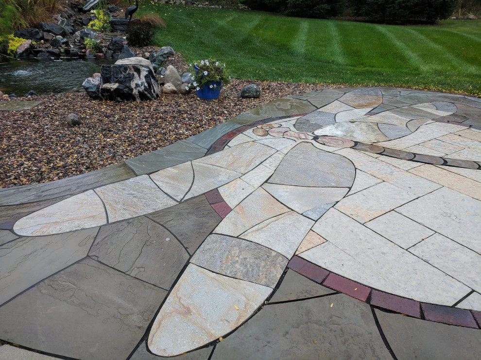 Existing Patio Transformation, Large Mosaic Dragonfly by Eco Harmony Landscape & Design, LLC. - Photo 11