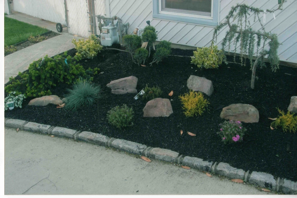 Front Yard landscaping with Belgium Block tree rings by Joseph Matthew Landscape Inc Design & Build - Photo 4