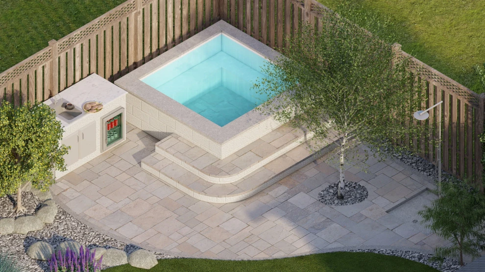Backyard Oasis with 3D Design: Kitchen, Jacuzzi, Lighting, Pavers, and Shower! by San Jose Tree Service & Landscaping - Photo 10
