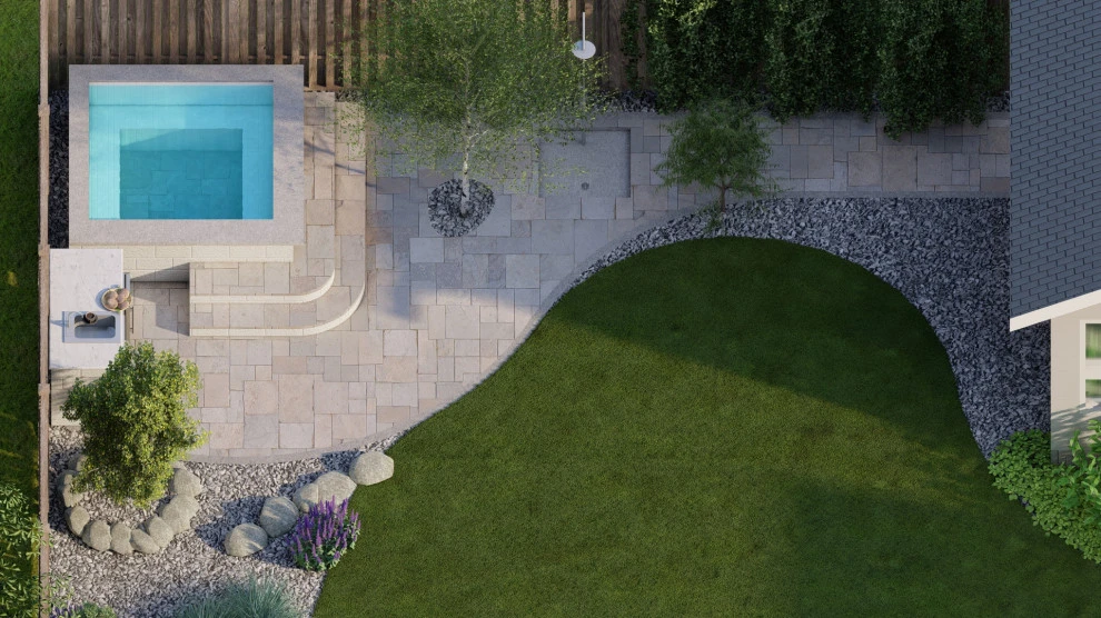 Backyard Oasis with 3D Design: Kitchen, Jacuzzi, Lighting, Pavers, and Shower! by San Jose Tree Service & Landscaping - Photo 13