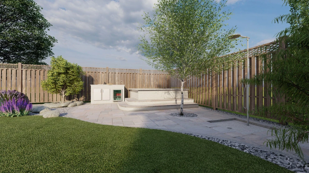 Backyard Oasis with 3D Design: Kitchen, Jacuzzi, Lighting, Pavers, and Shower! by San Jose Tree Service & Landscaping - Photo 6