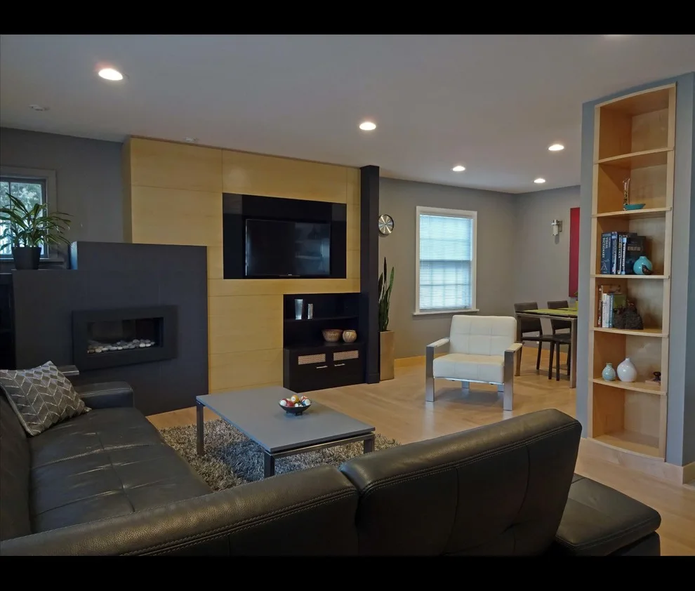 Entertainment Wall and Kitchen with Fireplace by Mark A. Henrichs Architect - Photo 5