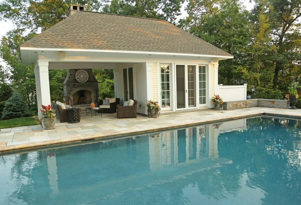 Outdoor Pavilion Pool House with Fireplace by Kemper Associates Architects, LLC - Photo 7