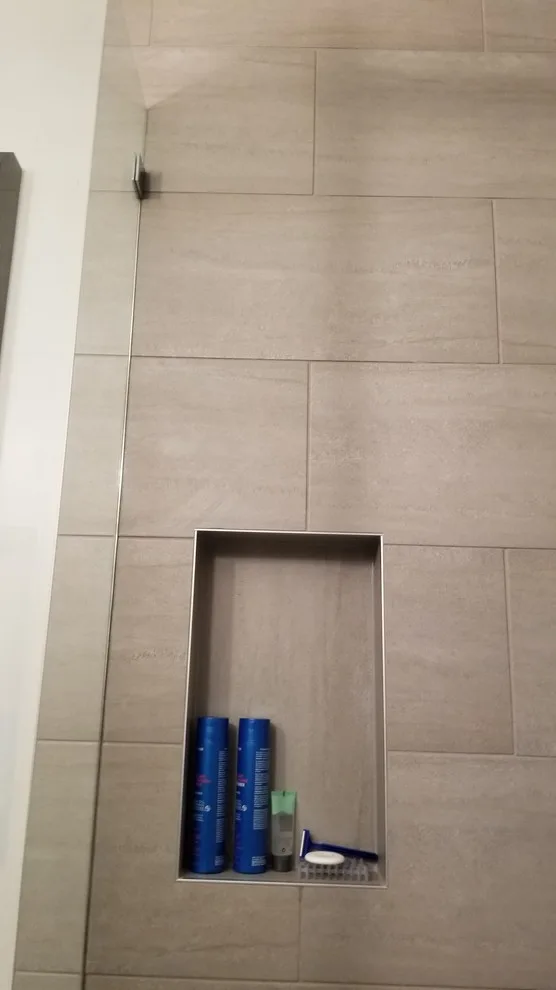 Compact contemporary restroom by Jamie Tamanaha With Florcraft Carpet One - Photo 6