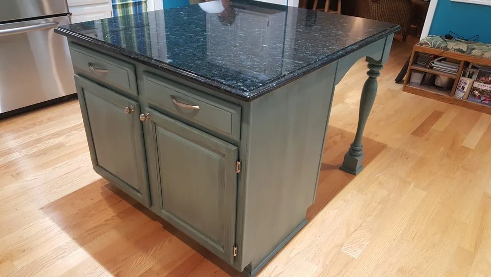 White Painted Oak Cabinets with a Blue/Stained Island by Wallscapers Kitchen & Bath Innovations - Photo 2