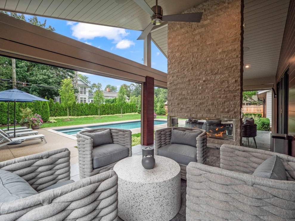 Cozy Patio with Fireplace and Pool by Great Oaks Landscape Associates Inc. - Photo 20