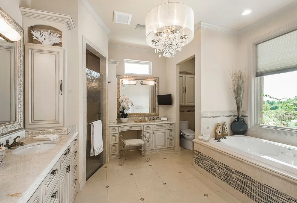 Luxurious Master Bathroom Featuring an Elegant Chandelier by EURO Design Build - Photo 2