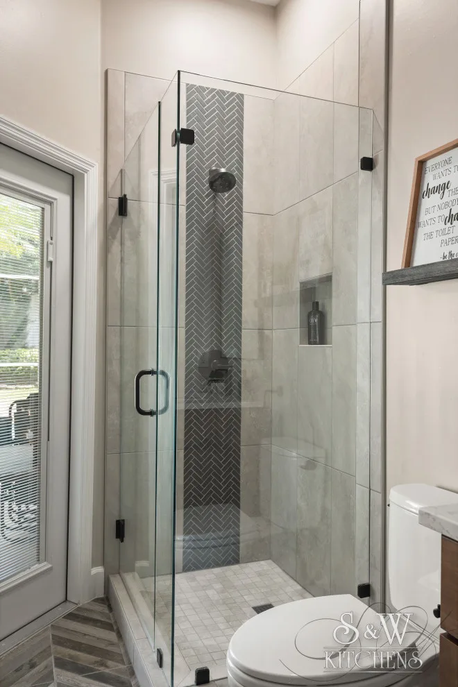 Contemporary Industrial Pool Bathroom by Sarah Kraus Bartelson - S&W Kitchens - Photo 3