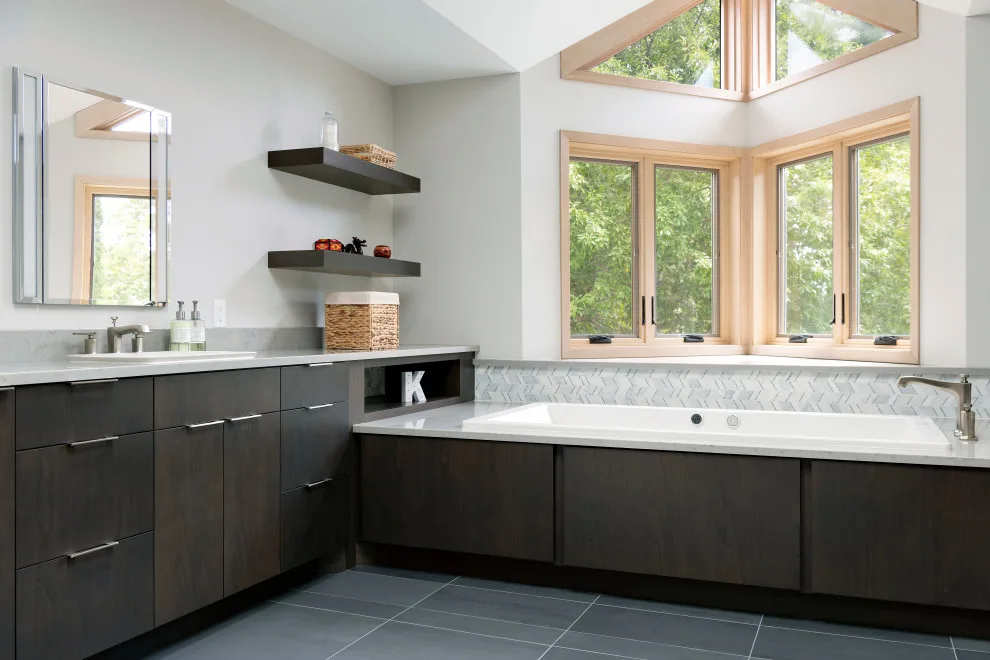 Contemporary Master Suite Renovation: Master Bathroom with Laundry Space by Bluestem Remodeling - Photo 5
