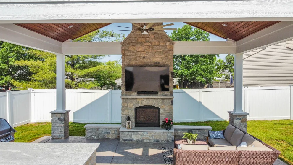 Gabled Pool House Featuring a Fireplace and Grilling Space by Heartlands Building Company - Photo 20