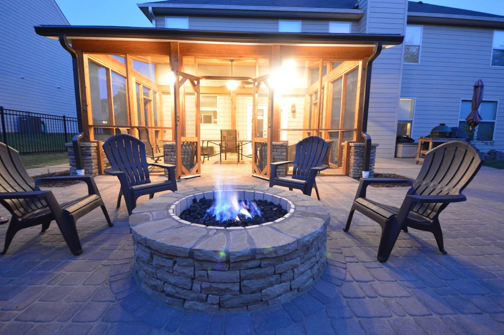 Screen Porch Fire Pit Patio by Outdoor Makeover & Living Spaces - Photo 4