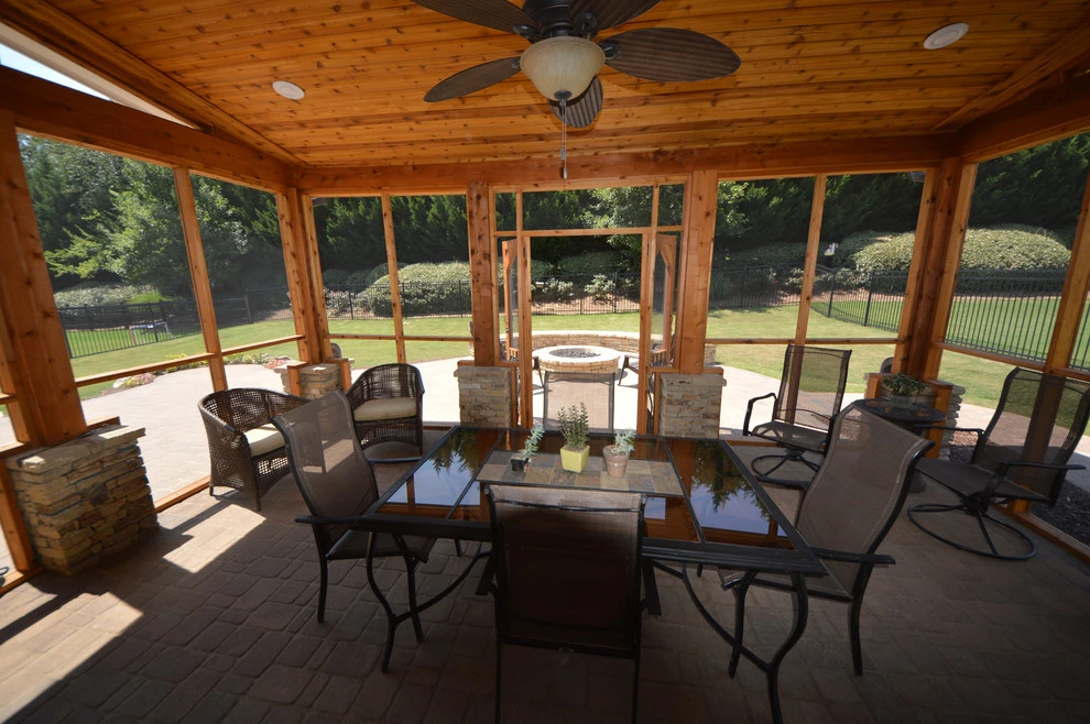 Screen Porch Fire Pit Patio by Outdoor Makeover & Living Spaces - Photo 2