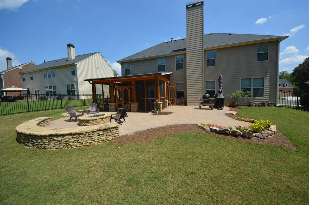 Screen Porch Fire Pit Patio by Outdoor Makeover & Living Spaces - Photo 3