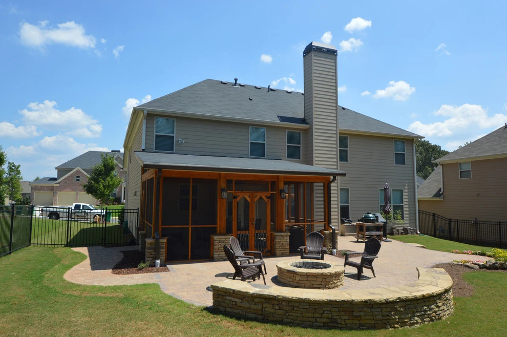 Screen Porch Fire Pit Patio by Outdoor Makeover & Living Spaces - Photo 6