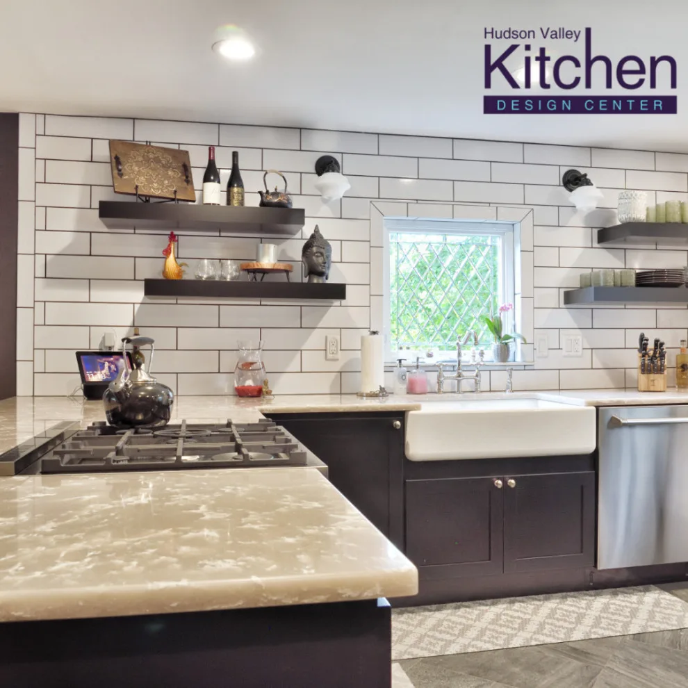 Contemporary Kitchen Featuring Accent Wall and Floating Shelves by Hudson Valley Kitchen Design Center - Photo 6