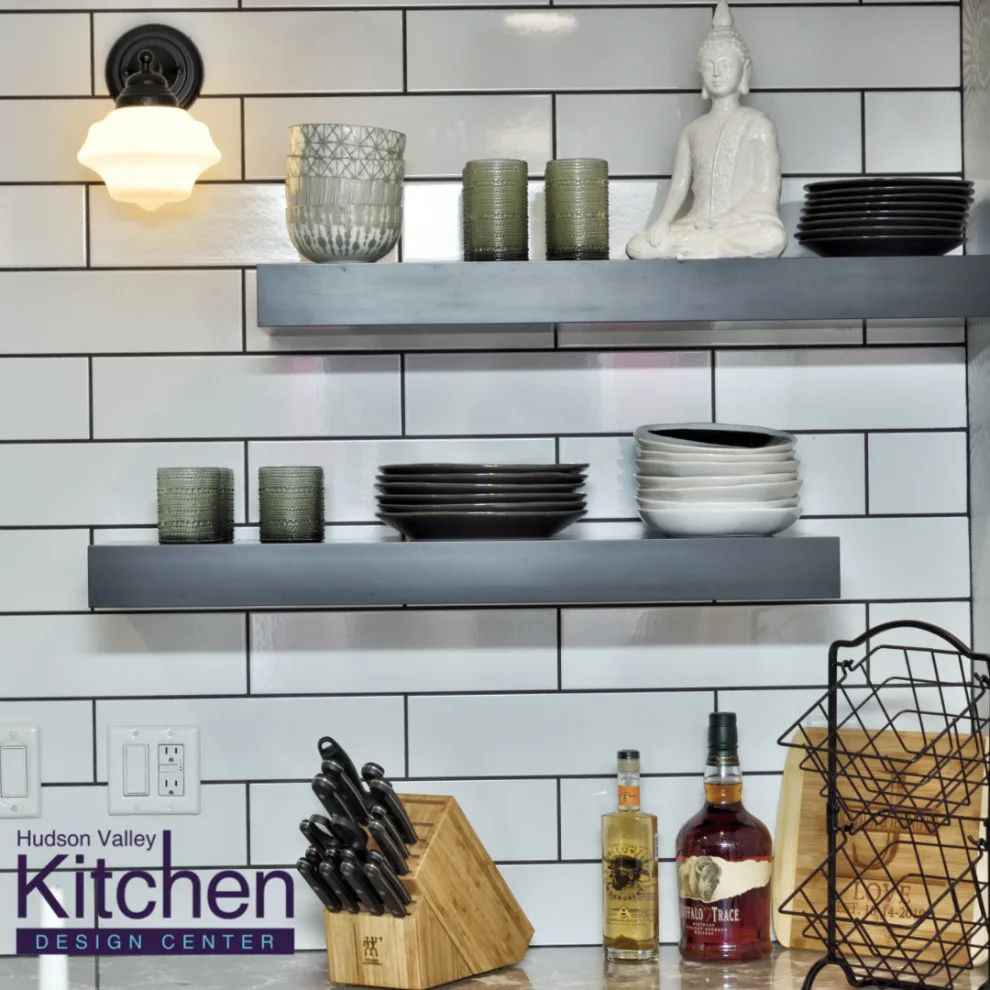 Contemporary Kitchen Featuring Accent Wall and Floating Shelves by Hudson Valley Kitchen Design Center - Photo 3