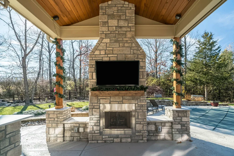 Outdoor Living: Canopy with Stone Hearth by Lakeside Renovation & Design - Photo 3