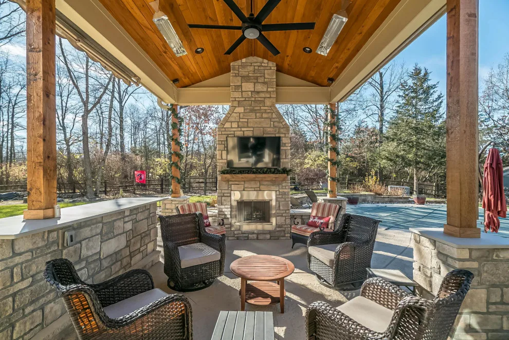 Outdoor Living: Canopy with Stone Hearth by Lakeside Renovation & Design - Photo 11