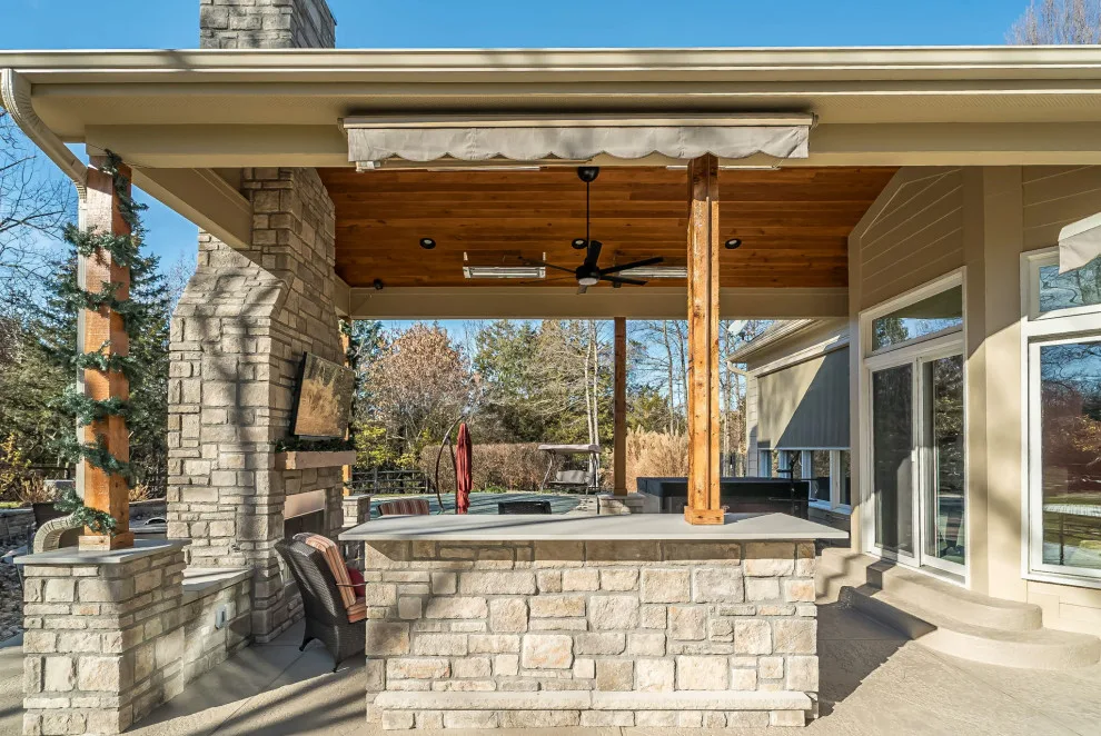Outdoor Living: Canopy with Stone Hearth by Lakeside Renovation & Design - Photo 7