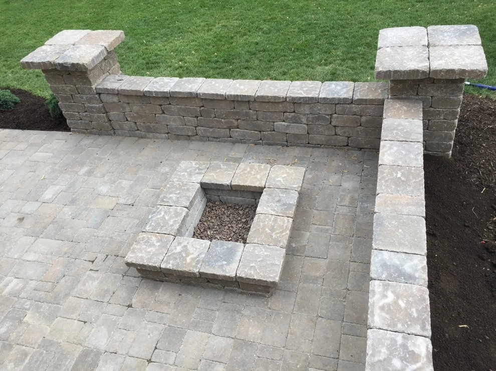 Paver patio, sitting wall, fireplace and outdoor lighting by Garden Gate Lawn & Landscape, LLC - Photo 3