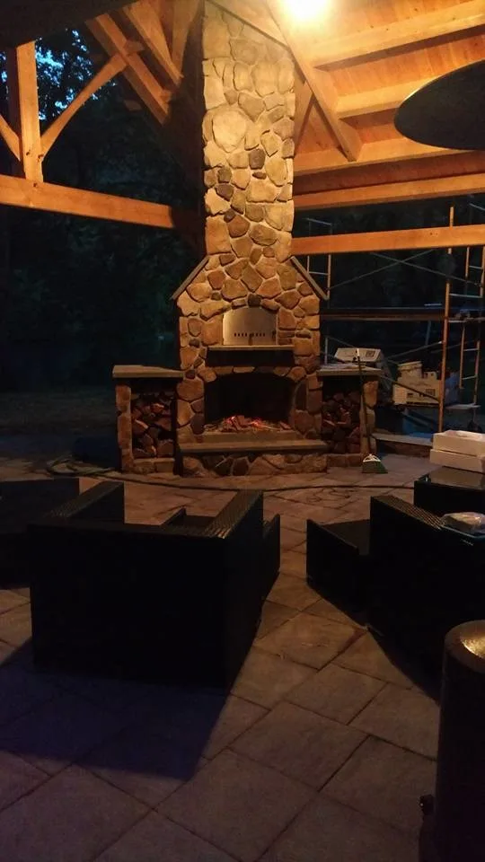 Timberframe Pavilion with Built-in Fireplace and Patio Firepit by Shaylor's Ponds & Patios - Photo 7