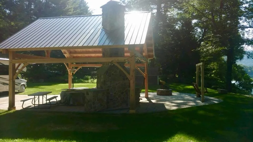 Timberframe Pavilion with Built-in Fireplace and Patio Firepit by Shaylor's Ponds & Patios - Photo 5