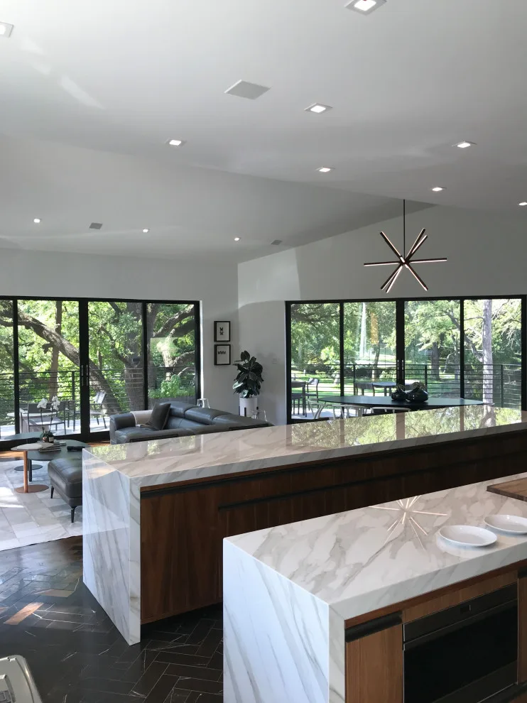 Contemporary Walnut Kitchen Featuring Three Islands by Servigon Construction Group - Photo 7