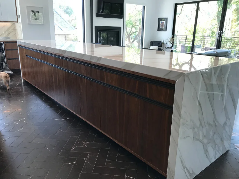 Contemporary Walnut Kitchen Featuring Three Islands by Servigon Construction Group - Photo 8