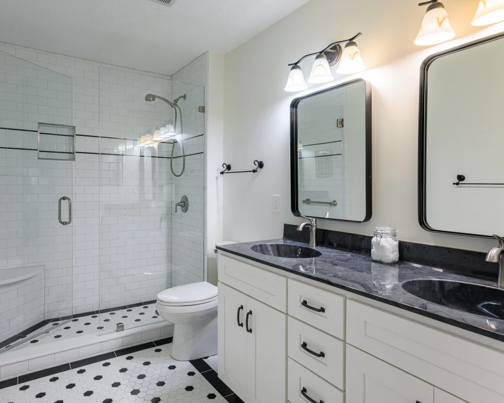 Vintage Monochrome Bathroom Renovation by Semper Fi Custom Remodeling - Photo 7