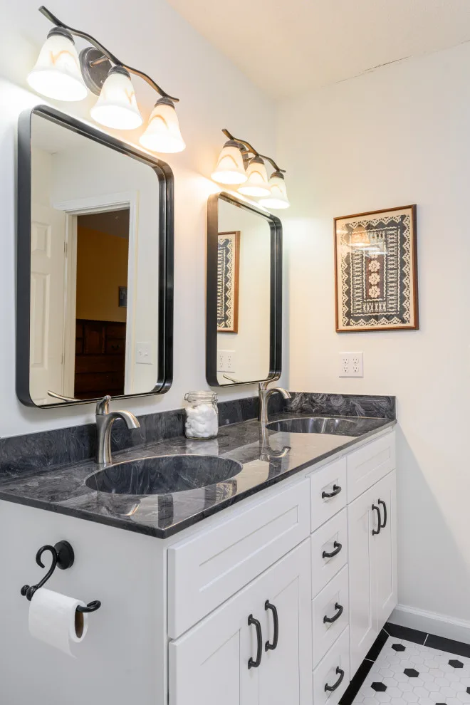 Vintage Monochrome Bathroom Renovation by Semper Fi Custom Remodeling - Photo 3