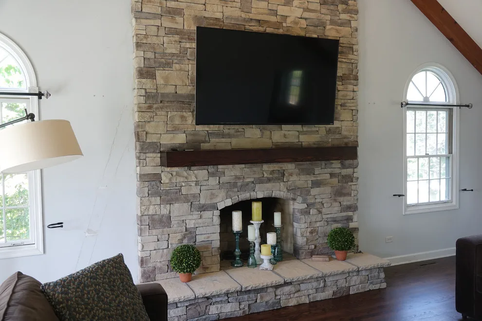 Stone Veneer Fireplaces with Mountain Stack Design by HX Home Solutions And North Star Stone - Photo 17