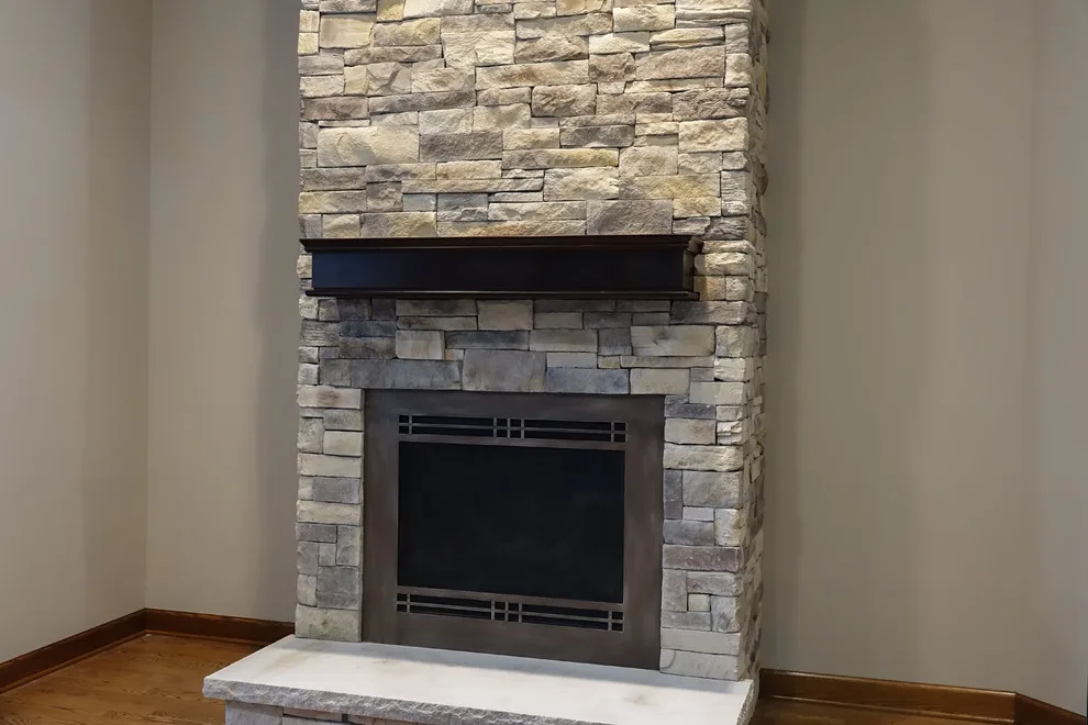 Stone Veneer Fireplaces with Mountain Stack Design by HX Home Solutions And North Star Stone - Photo 21
