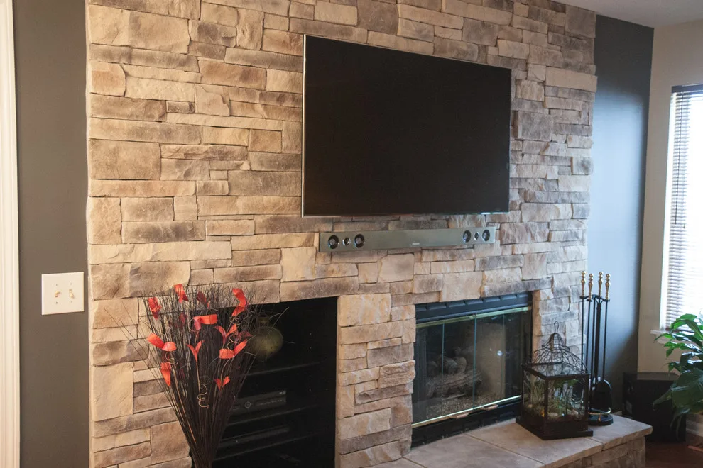 Stone Veneer Fireplaces with Mountain Stack Design by HX Home Solutions And North Star Stone - Photo 11