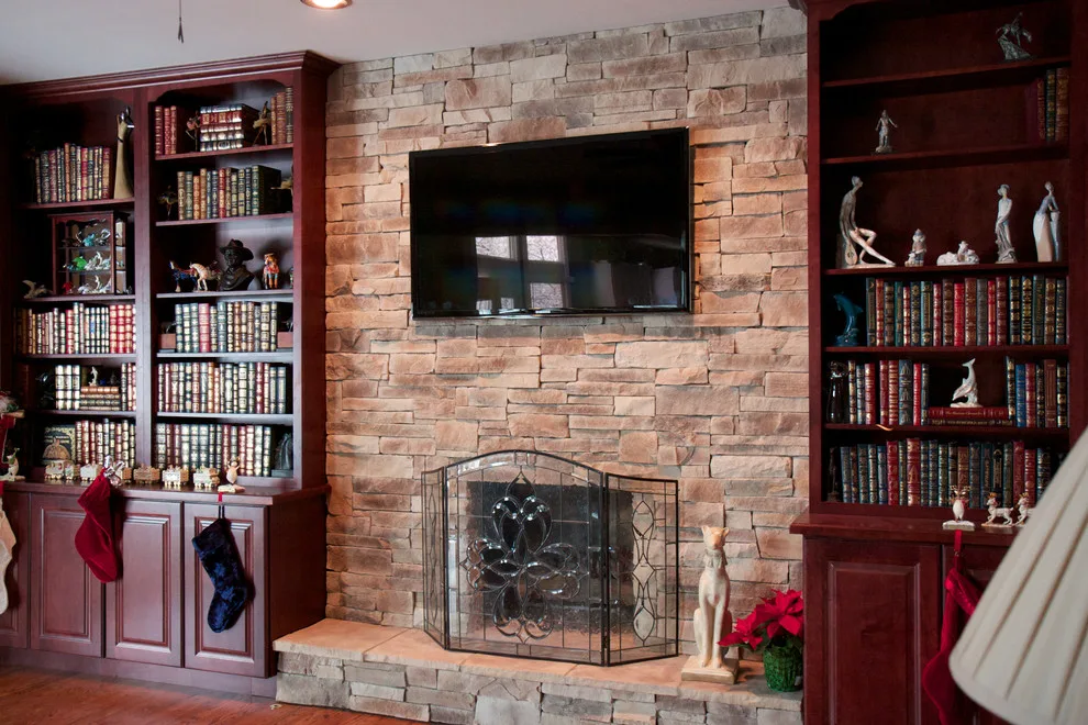 Stone Veneer Fireplaces with Mountain Stack Design by HX Home Solutions And North Star Stone - Photo 7