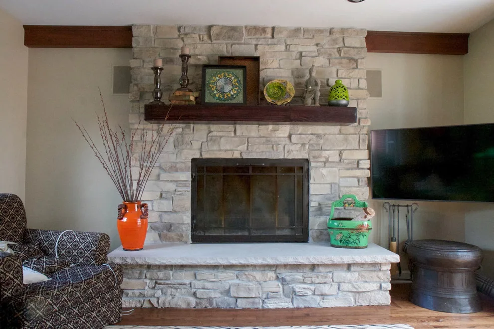 Stone Veneer Fireplaces with Mountain Stack Design by HX Home Solutions And North Star Stone - Photo 19