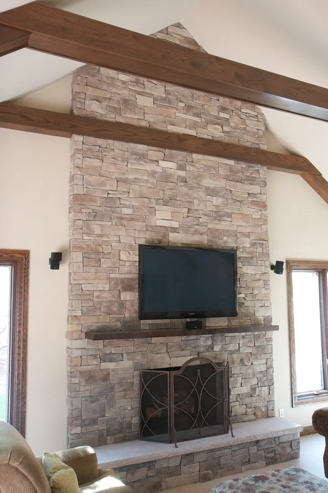 Stone Veneer Fireplaces with Mountain Stack Design by HX Home Solutions And North Star Stone - Photo 6