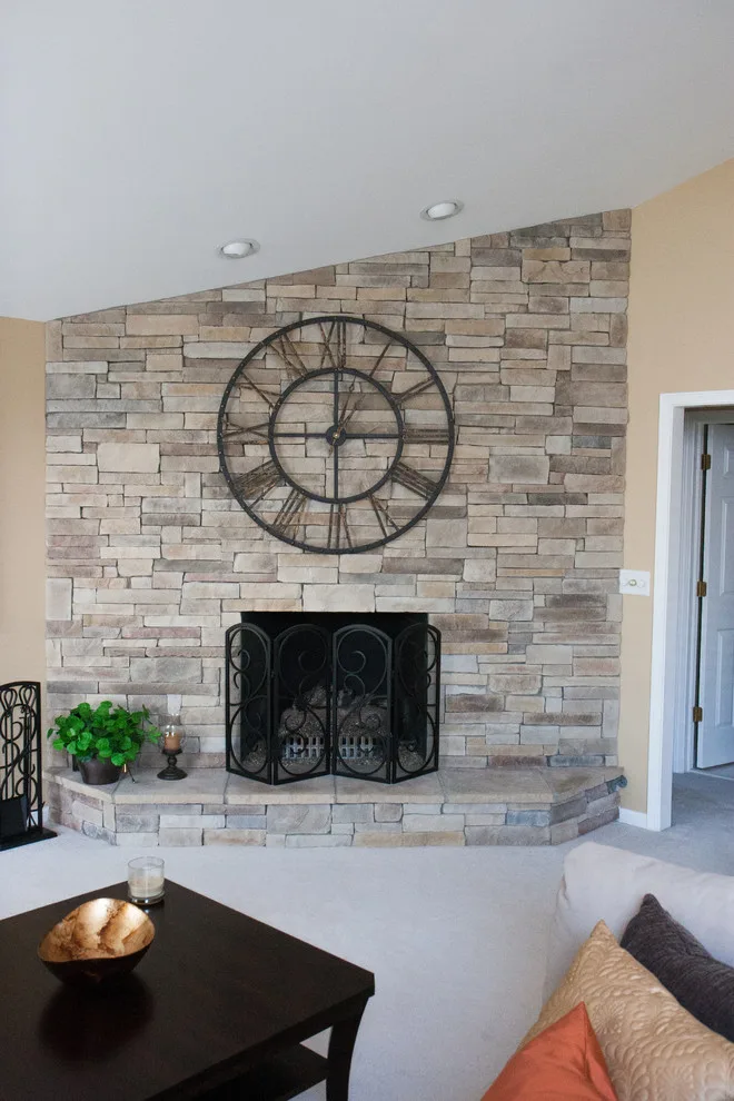 Stone Veneer Fireplaces with Mountain Stack Design by HX Home Solutions And North Star Stone - Photo 12